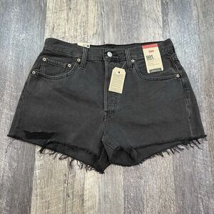 NWT Levis 501 High Rise Jean Shorts Womens W31 Black Denim Button Fly Frayed Hem